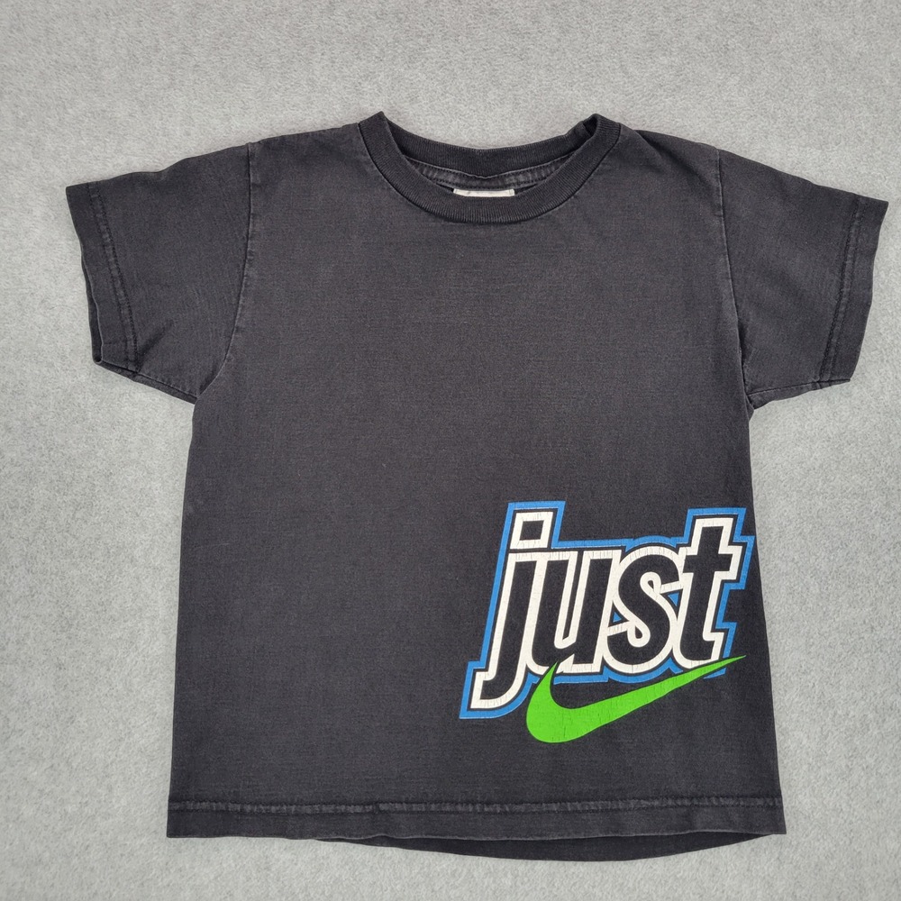 Nike T-Shirt Kids Size 5-6 Black Just Do It Graphic Short Sleeve Cotton 90s